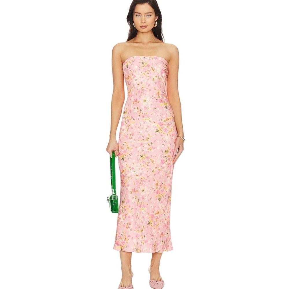 RESA Strapless Tube Maxi Dress Pink Floral Print Slip Cottagecore Women’s M